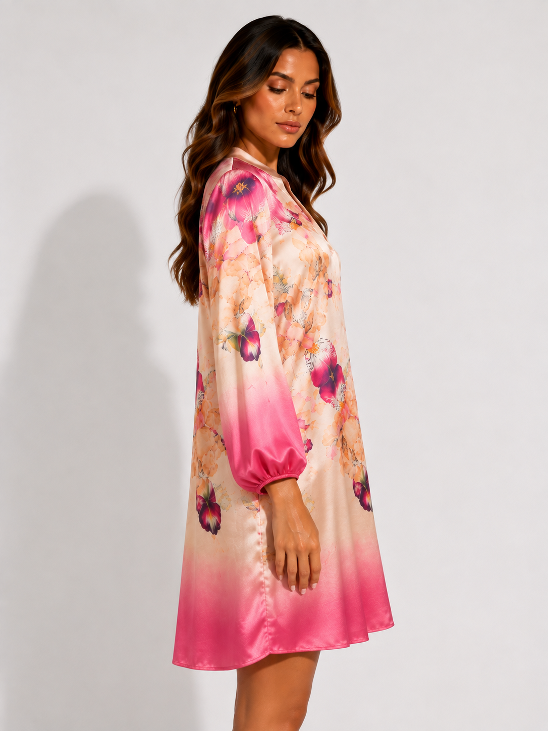 Pink Floral Satin Mini Dress