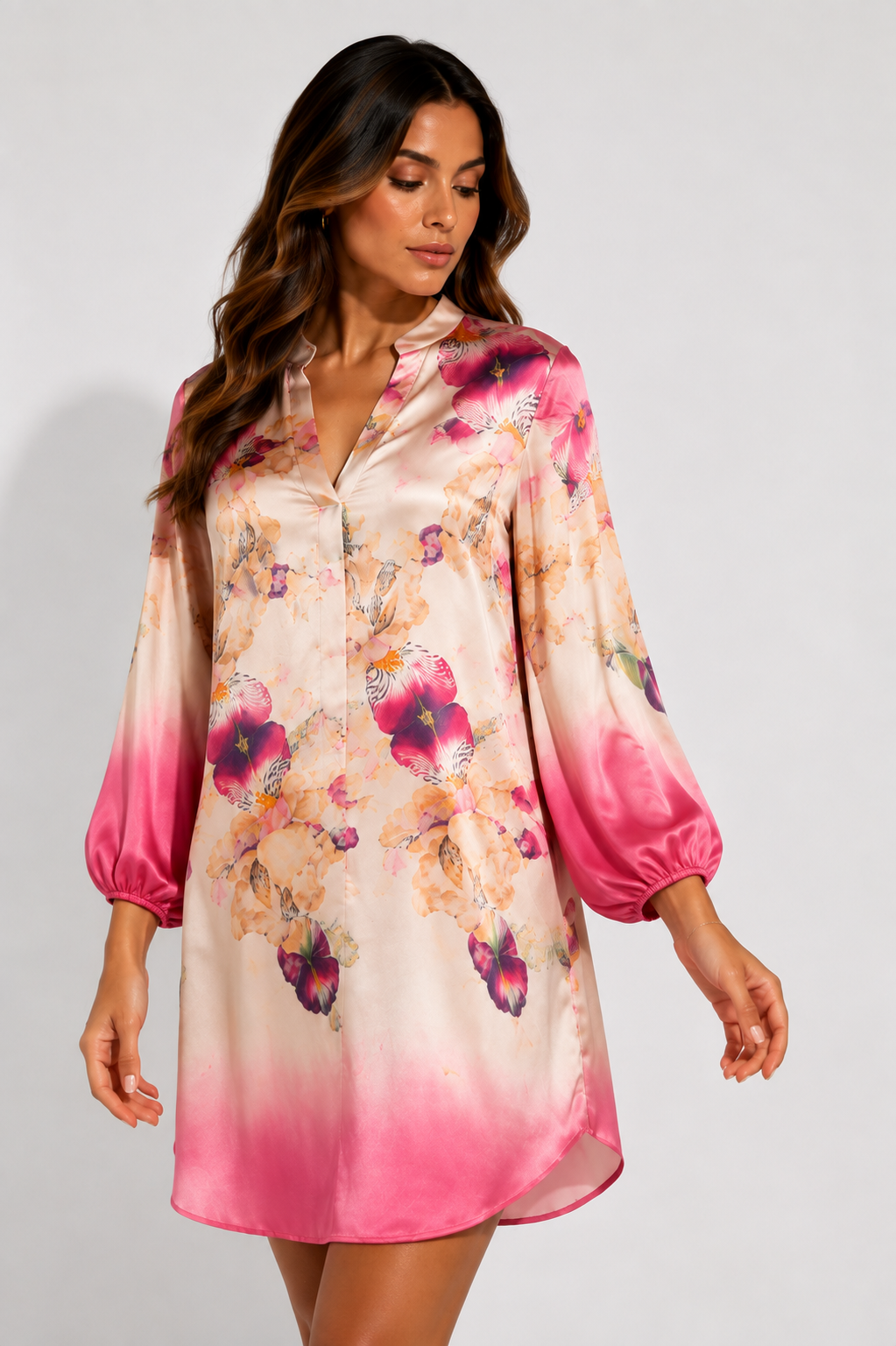 Pink Floral Satin Mini Dress