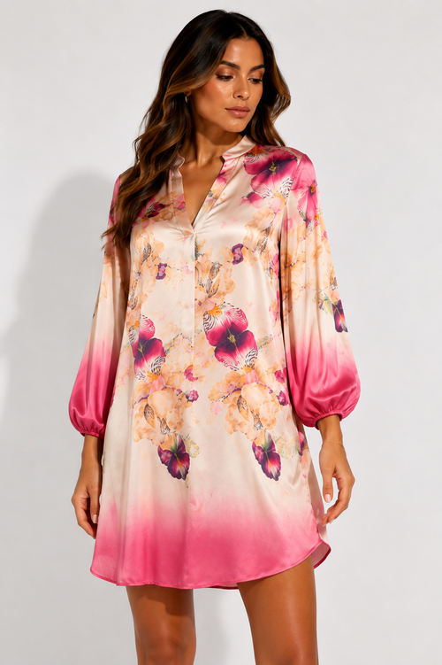 Pink Floral Satin Mini Dress