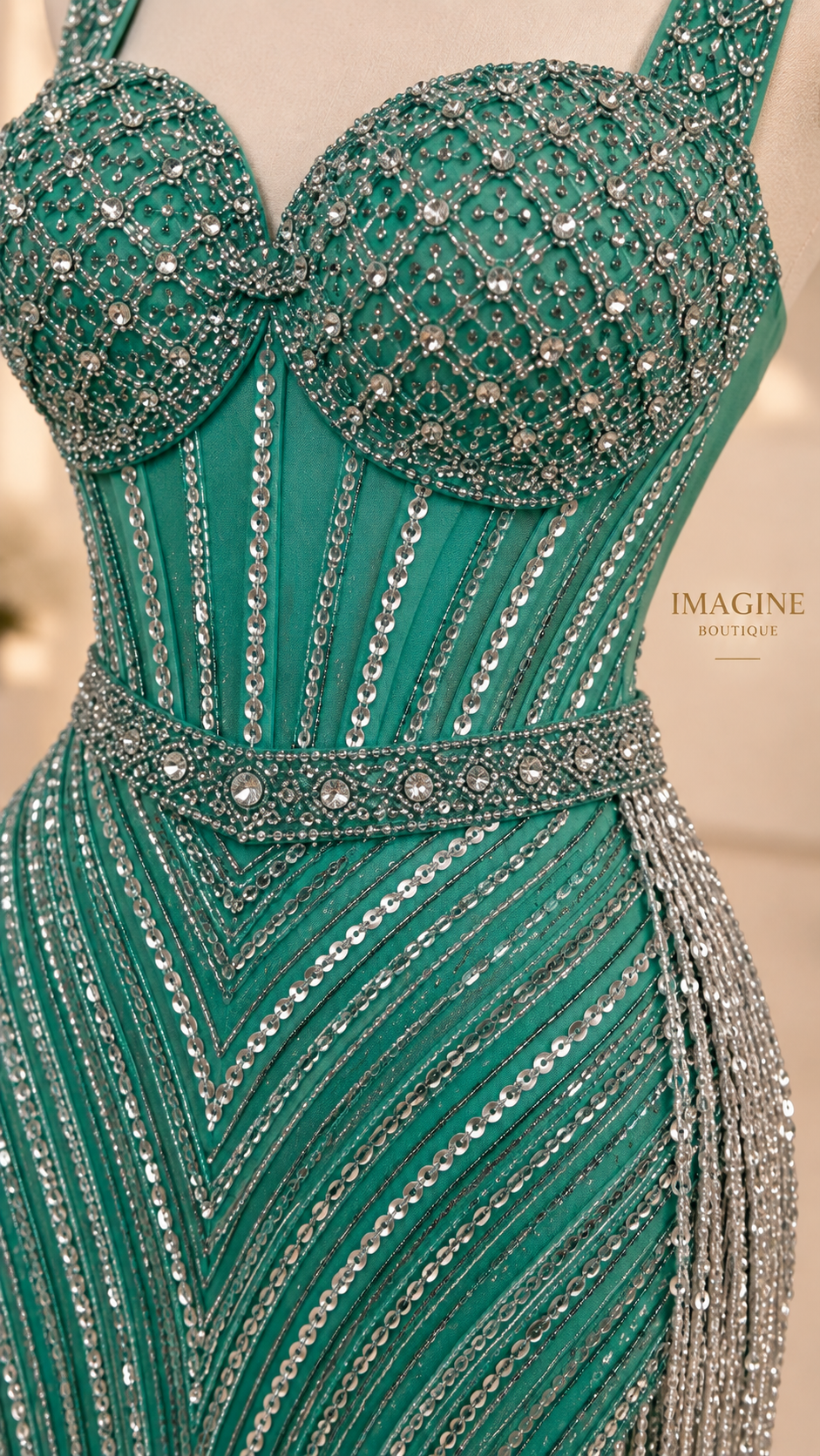 Emerald Beaded Mini Dress