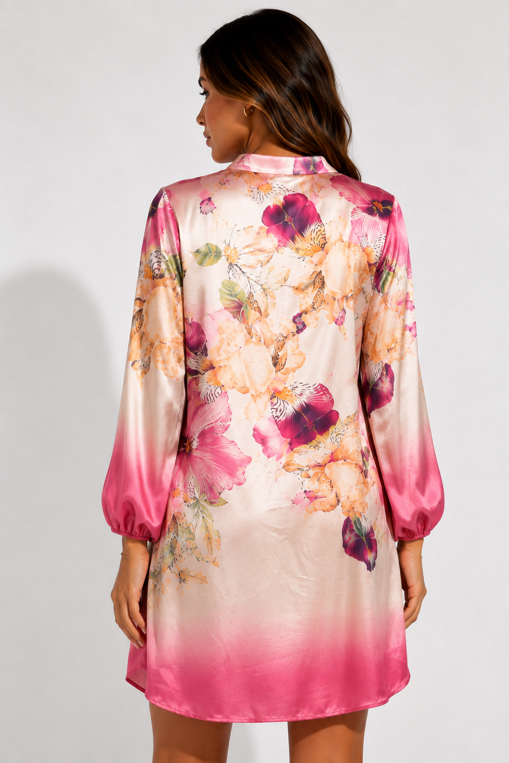 Pink Floral Satin Mini Dress