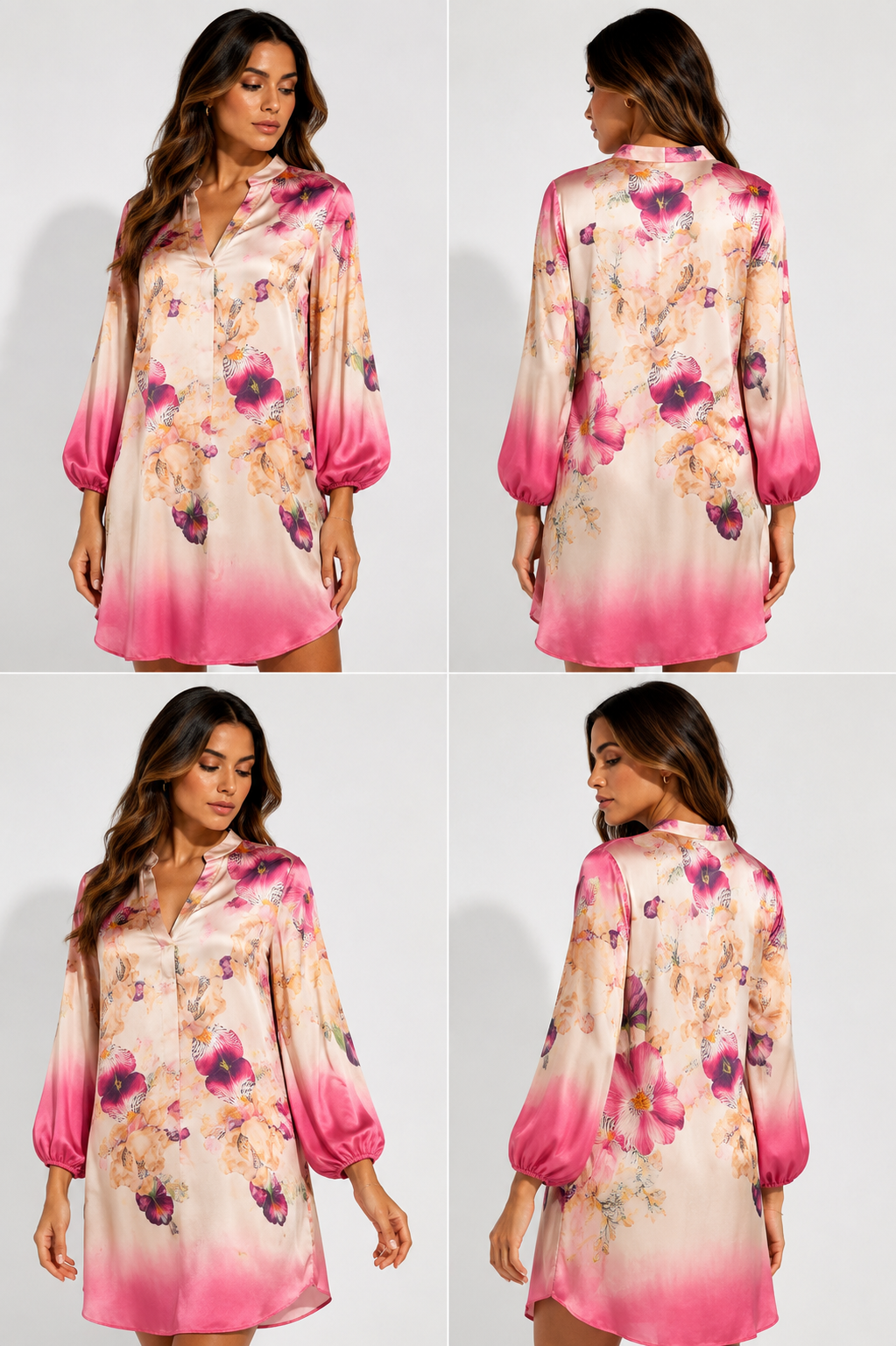 Pink Floral Satin Mini Dress